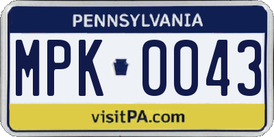 PA license plate MPK0043