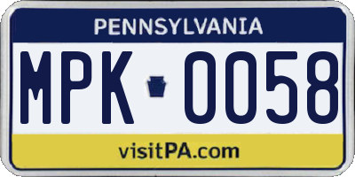 PA license plate MPK0058