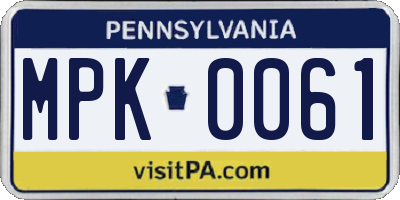 PA license plate MPK0061