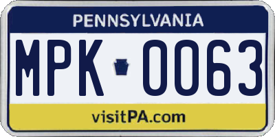 PA license plate MPK0063