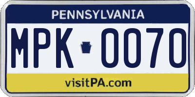 PA license plate MPK0070
