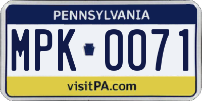 PA license plate MPK0071