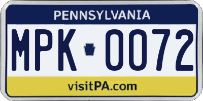 PA license plate MPK0072