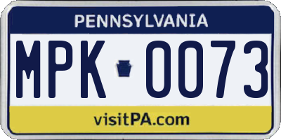 PA license plate MPK0073