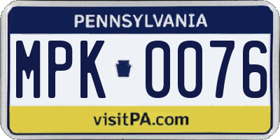 PA license plate MPK0076