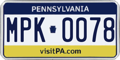 PA license plate MPK0078