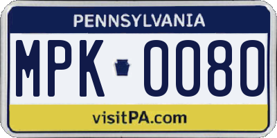PA license plate MPK0080