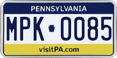 PA license plate MPK0085