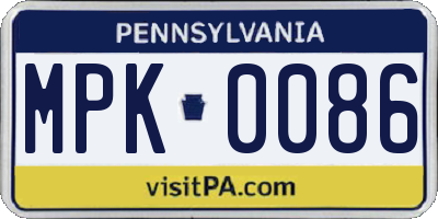 PA license plate MPK0086