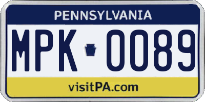 PA license plate MPK0089