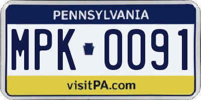 PA license plate MPK0091