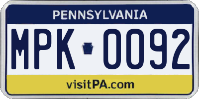 PA license plate MPK0092