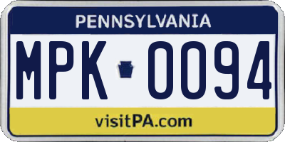 PA license plate MPK0094