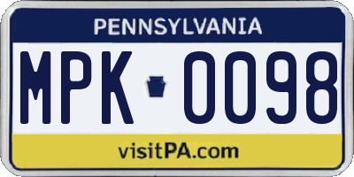 PA license plate MPK0098