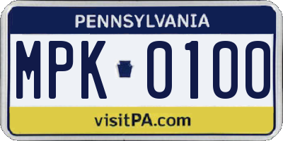 PA license plate MPK0100