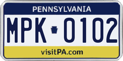 PA license plate MPK0102