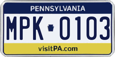 PA license plate MPK0103