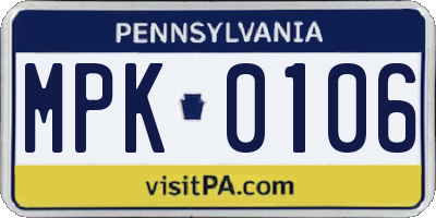 PA license plate MPK0106