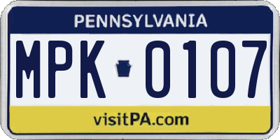 PA license plate MPK0107
