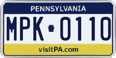 PA license plate MPK0110