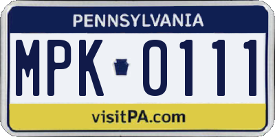 PA license plate MPK0111