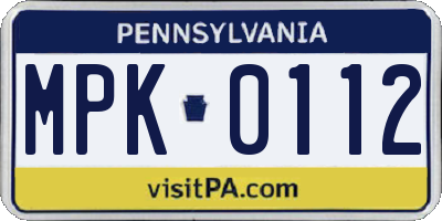 PA license plate MPK0112