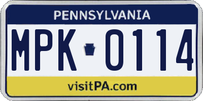 PA license plate MPK0114