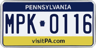 PA license plate MPK0116