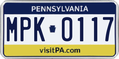 PA license plate MPK0117