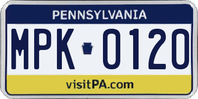 PA license plate MPK0120