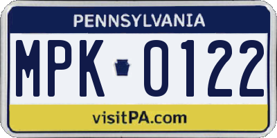 PA license plate MPK0122