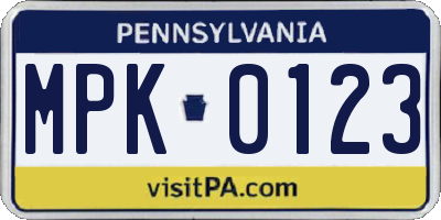 PA license plate MPK0123
