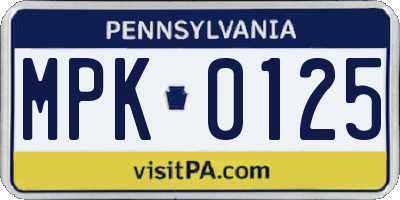 PA license plate MPK0125