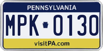 PA license plate MPK0130