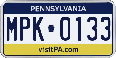PA license plate MPK0133