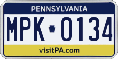 PA license plate MPK0134
