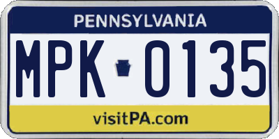 PA license plate MPK0135