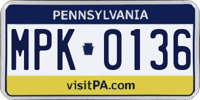 PA license plate MPK0136