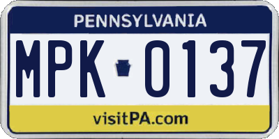 PA license plate MPK0137