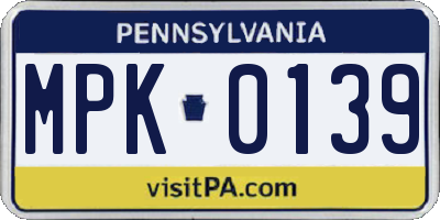 PA license plate MPK0139