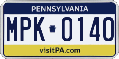 PA license plate MPK0140
