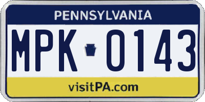 PA license plate MPK0143