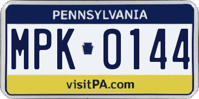 PA license plate MPK0144