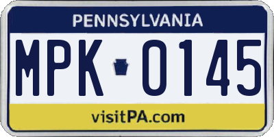 PA license plate MPK0145