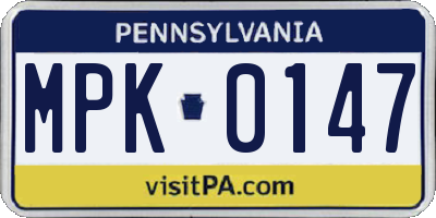 PA license plate MPK0147