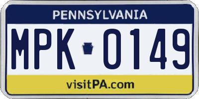 PA license plate MPK0149