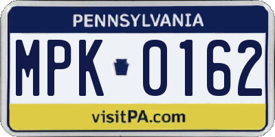 PA license plate MPK0162