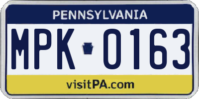 PA license plate MPK0163