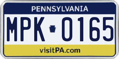 PA license plate MPK0165