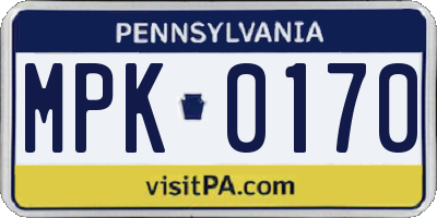 PA license plate MPK0170